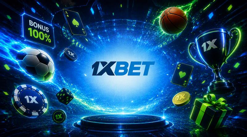 Trophy, gift and casino symbols representing a 1xBet welcome bonus reward