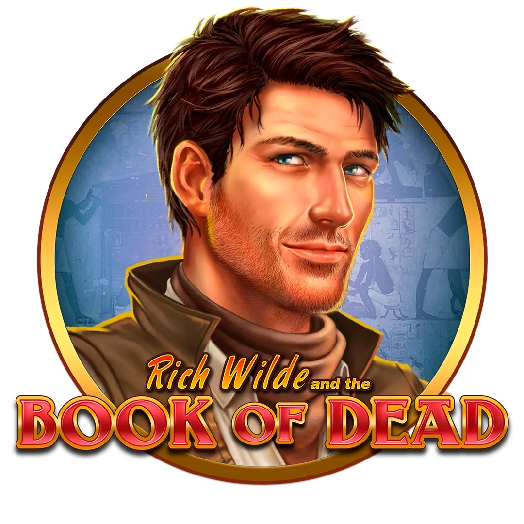 Book of Dead slot logo featuring adventurer Rich Wilde in an Egyptian tomb